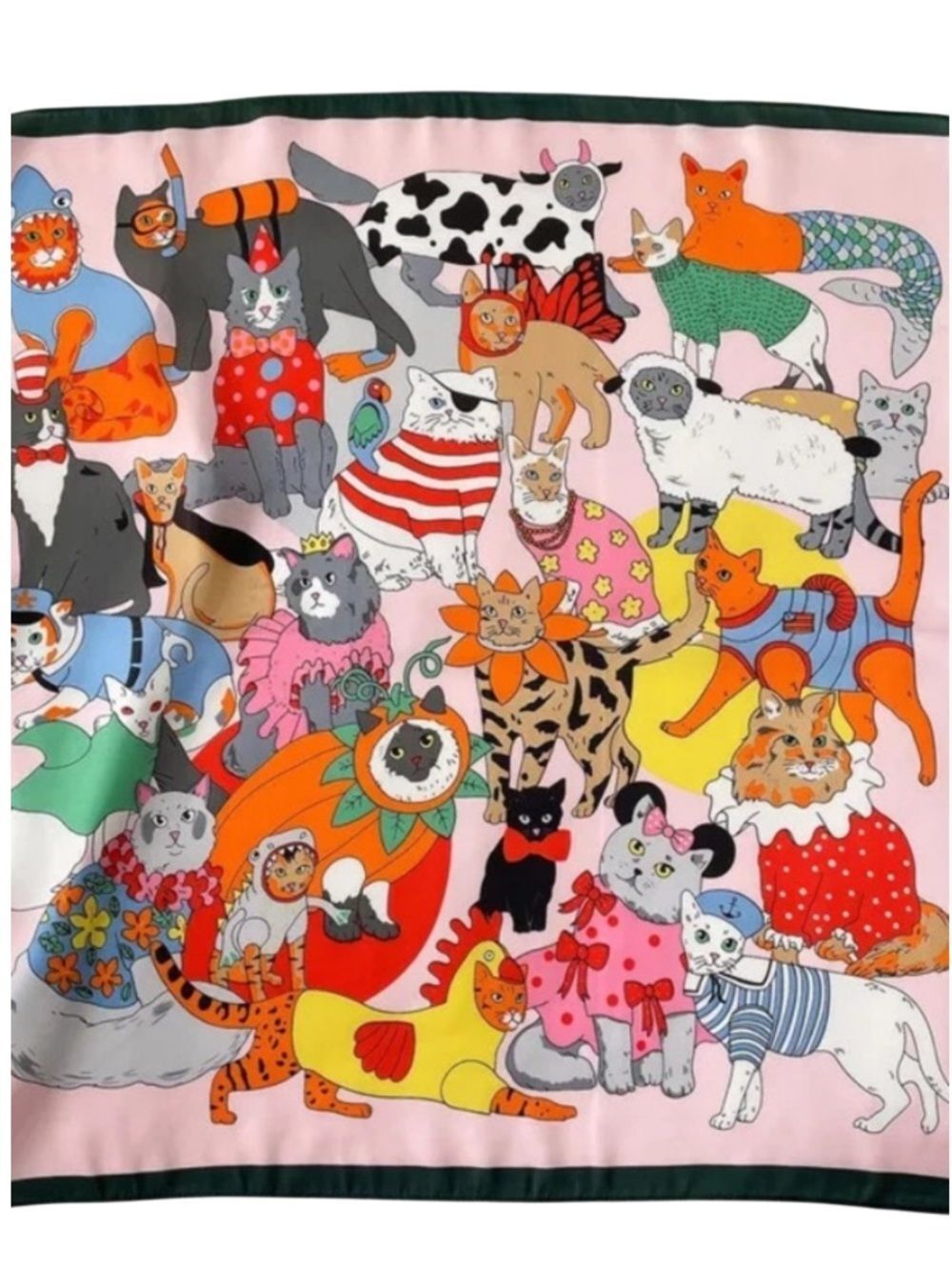 Colorful Cat Print Silky Scarf polyester approximately 27” x 27”